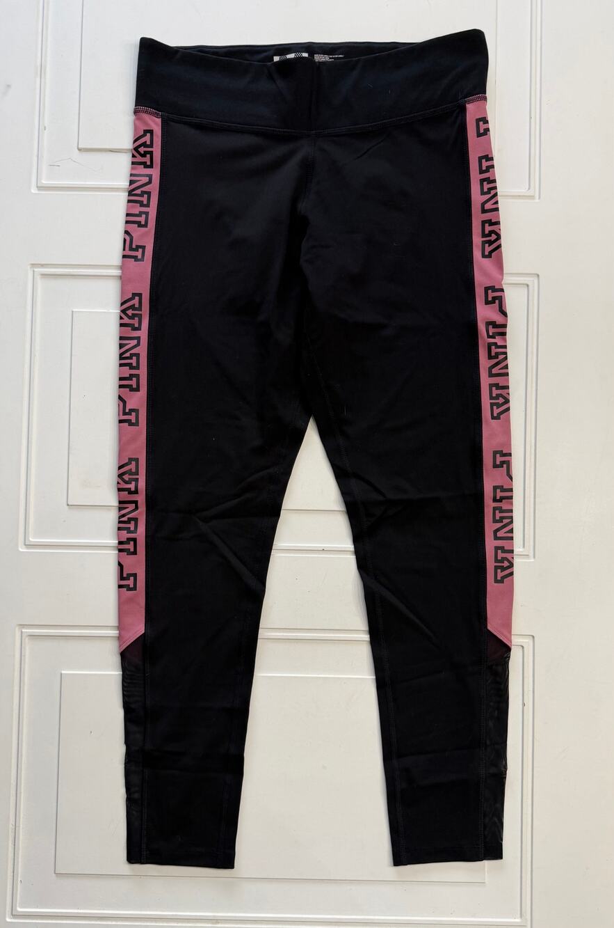 Victorias Secret PINK Womens Sz L Ultimate Black Pink Logo Cropped Leggings Yoga
